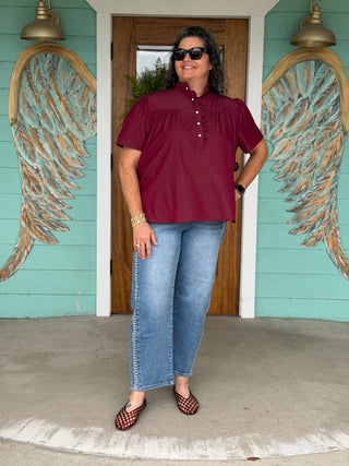 Addie Maroon Collar Detail Top
