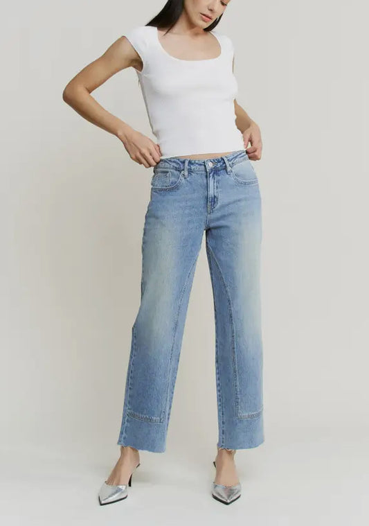 Mica Mid Rise Ankle Straight Leg Denim