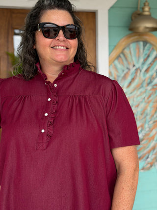 Addie Maroon Collar Detail Top