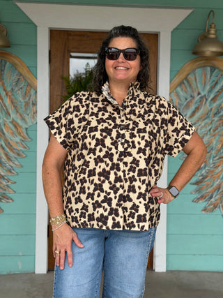 Ecru Leopard Print Short Sleeve Top