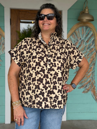 Ecru Leopard Print Short Sleeve Top