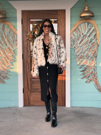 Snow Leopard Faux Fur Jacket