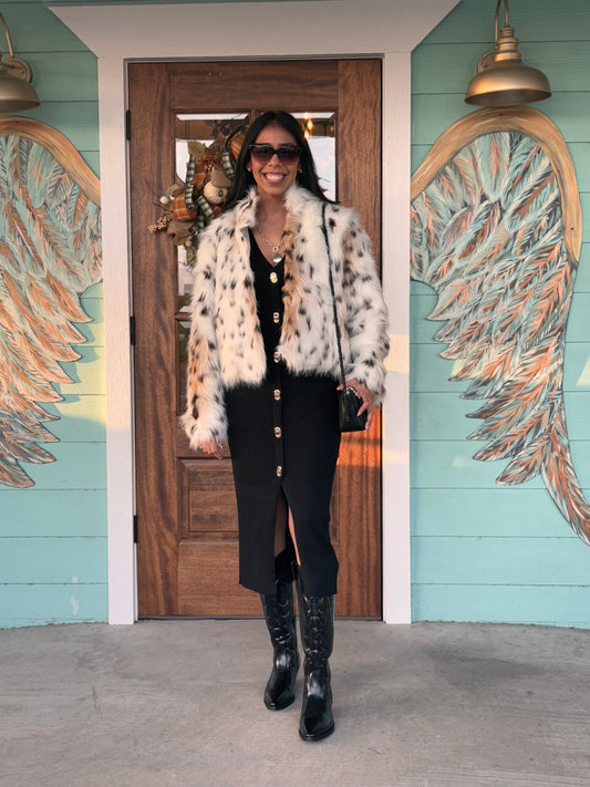 Snow Leopard Faux Fur Jacket