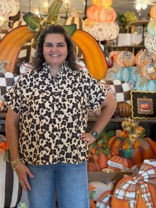 Ecru Leopard Print Short Sleeve Top