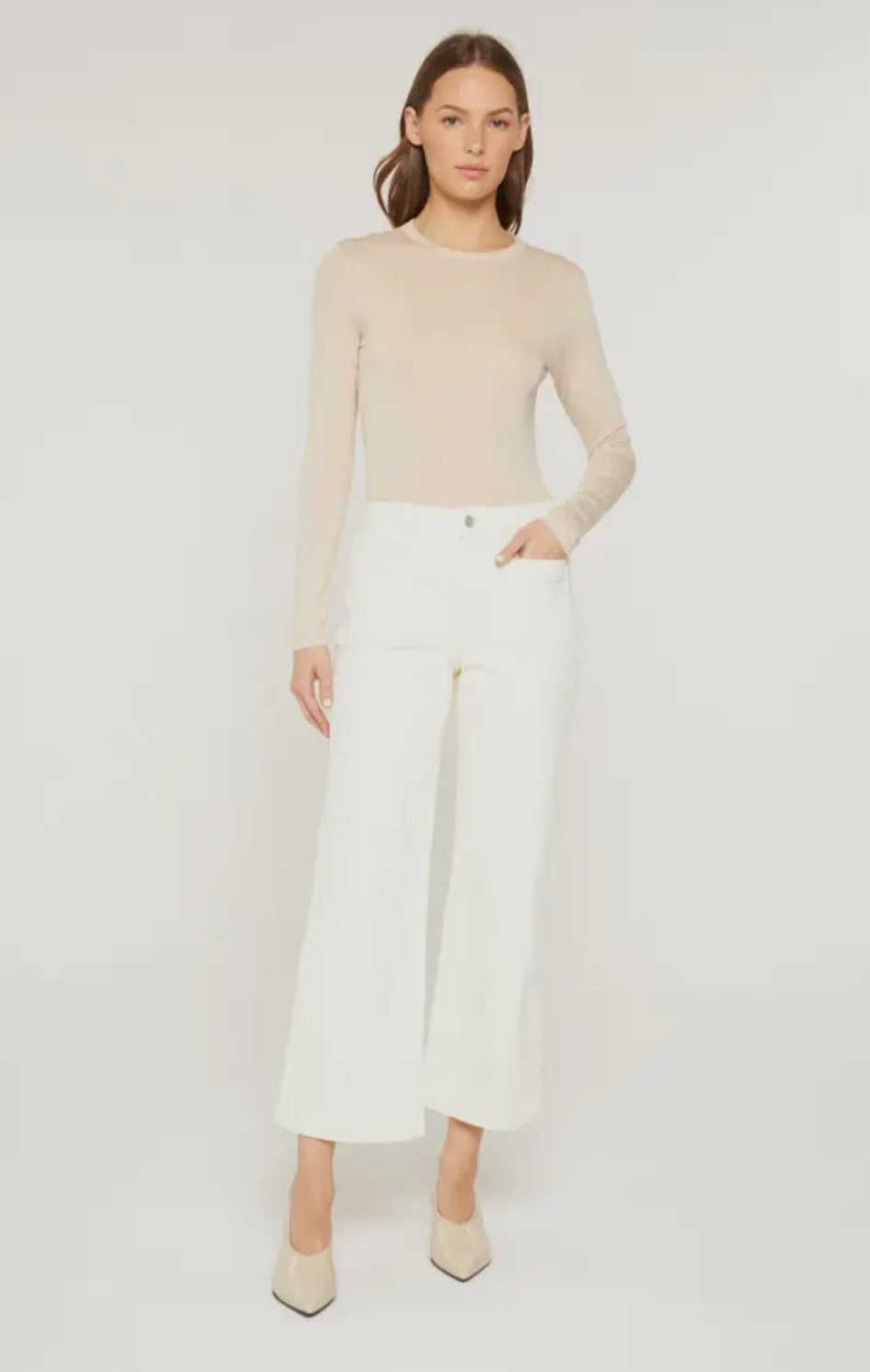 Mica Cream HR Cropped Wide Leg Jeans