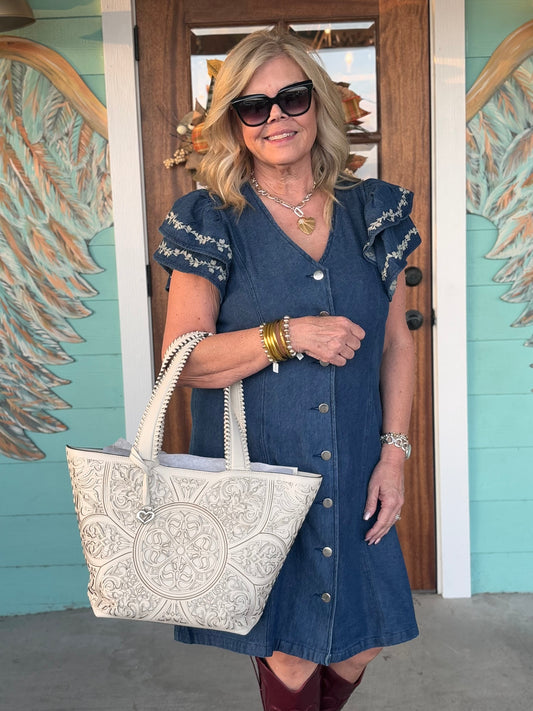 Layerz Caylee Denim Embroidered Dress