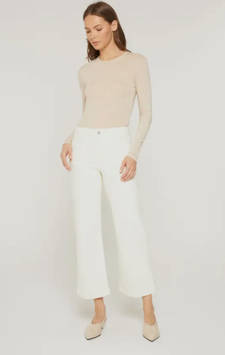 Mica Cream HR Cropped Wide Leg Jeans