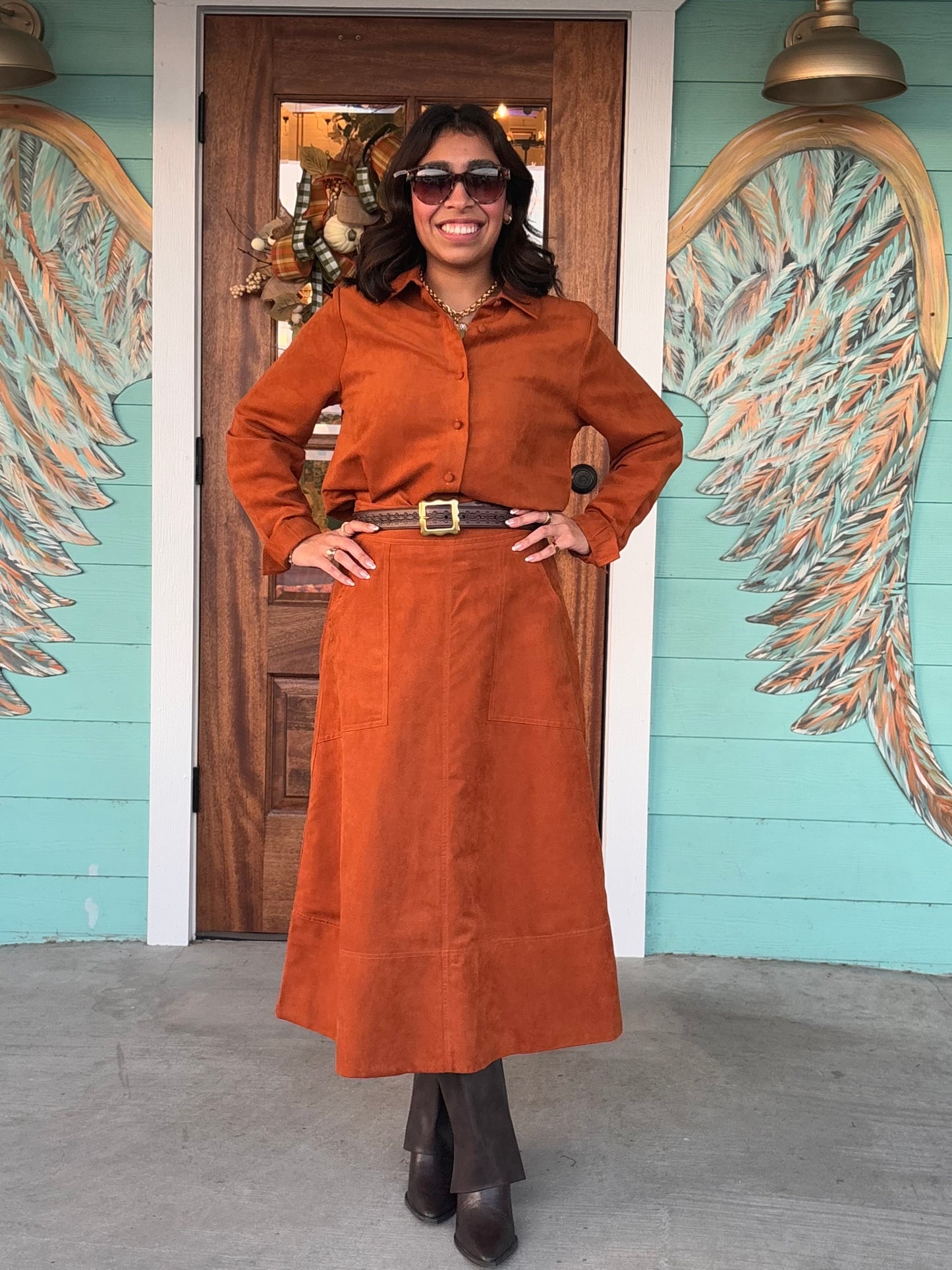 Retre Long Sleeve Faux Suede Shirt