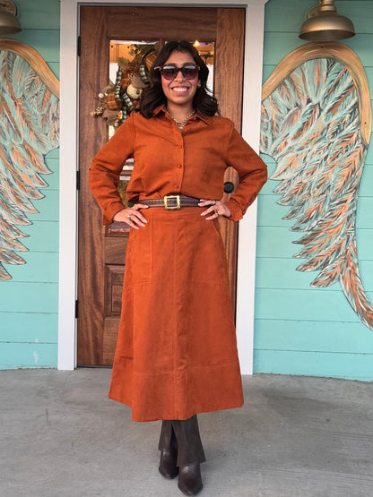 Retre Long Sleeve Faux Suede Shirt