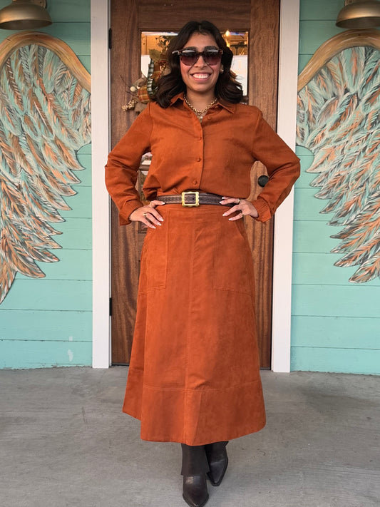 Retre Long Sleeve Faux Suede Shirt