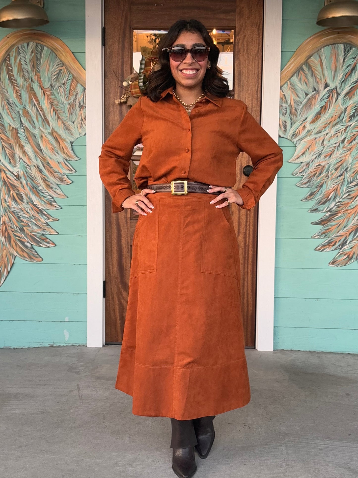 Treebark Faux Suede A-Line Skirt