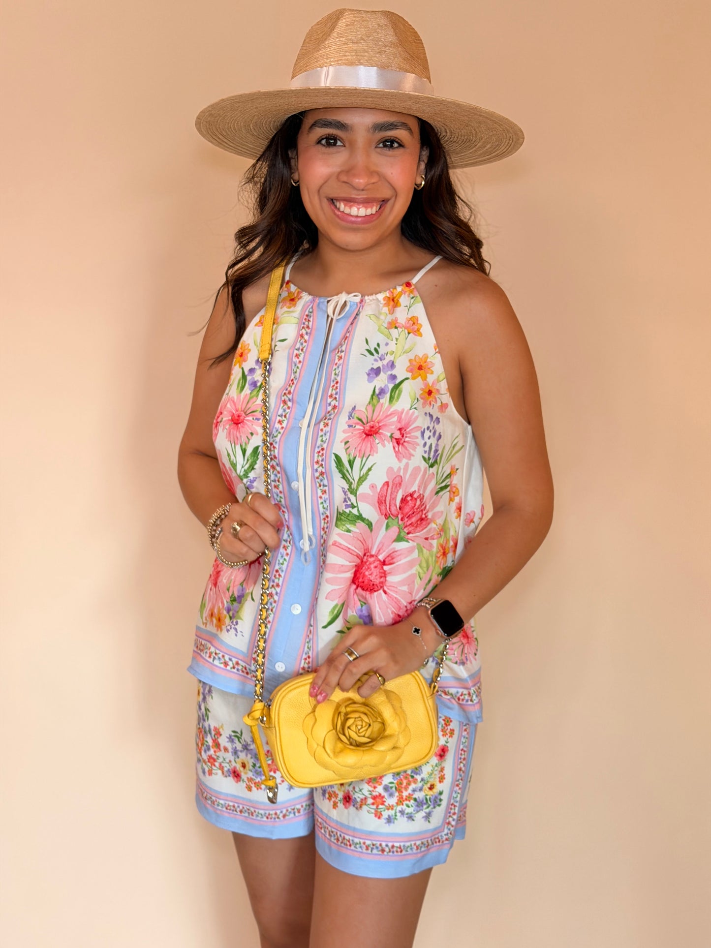 Cream Multi Floral Border Halter Top