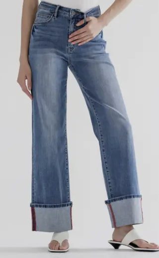 Mica HR Wide Leg Cuff Hem Denim