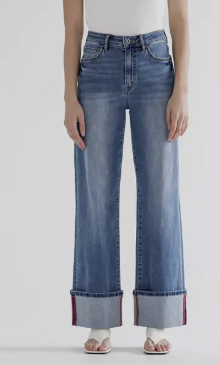 Mica HR Wide Leg Cuff Hem Denim