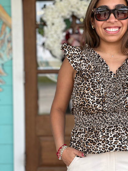 Leopard Print Smocked Top