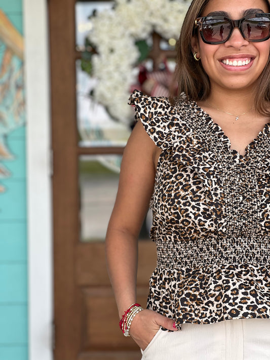 Leopard Print Smocked Top