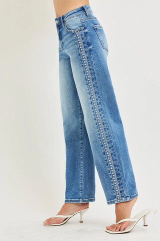 Risen HR Ankle Barrel Embroidered Detail Jeans