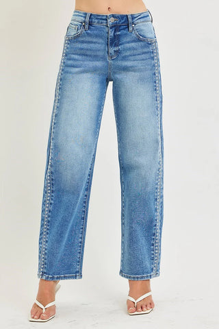 Risen HR Ankle Barrel Embroidered Detail Jeans