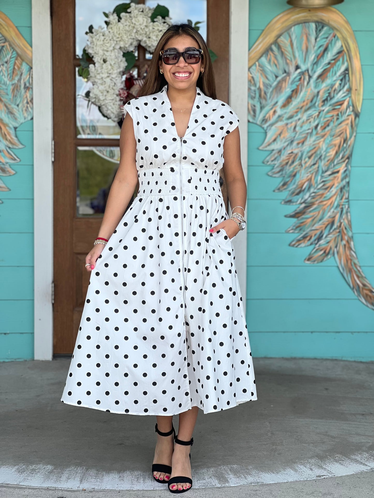 Polka Dot Smocked Waist Dress