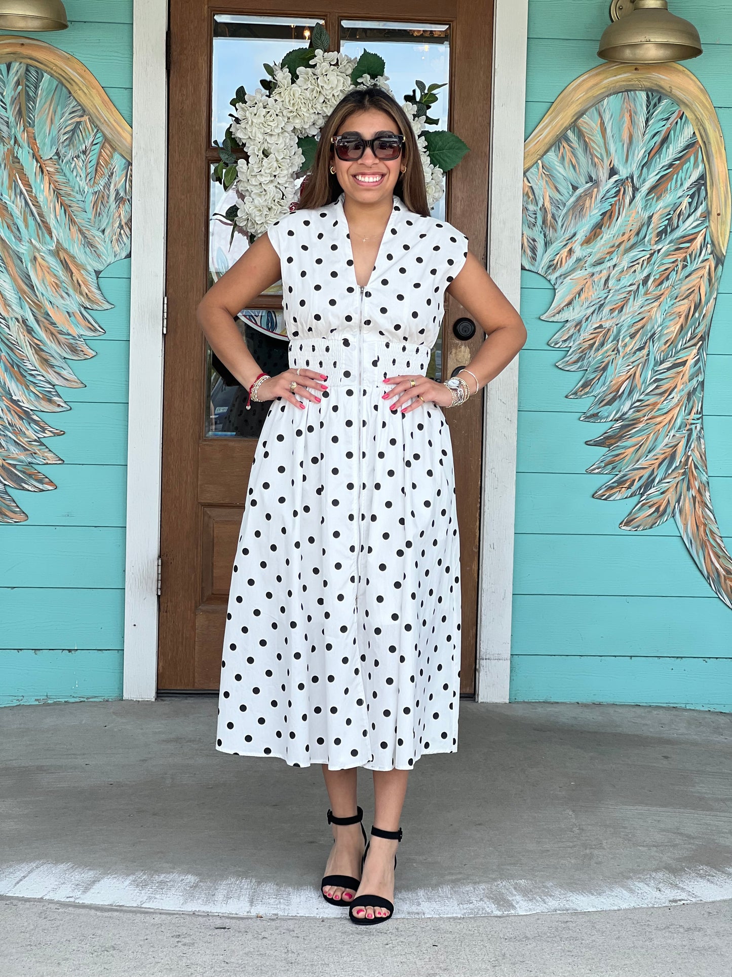 Polka Dot Smocked Waist Dress