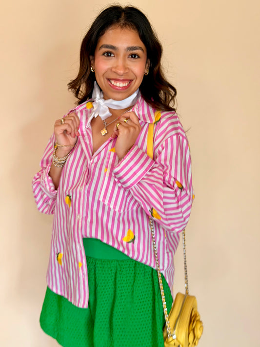 Hot Pink Stripe Lemon Top