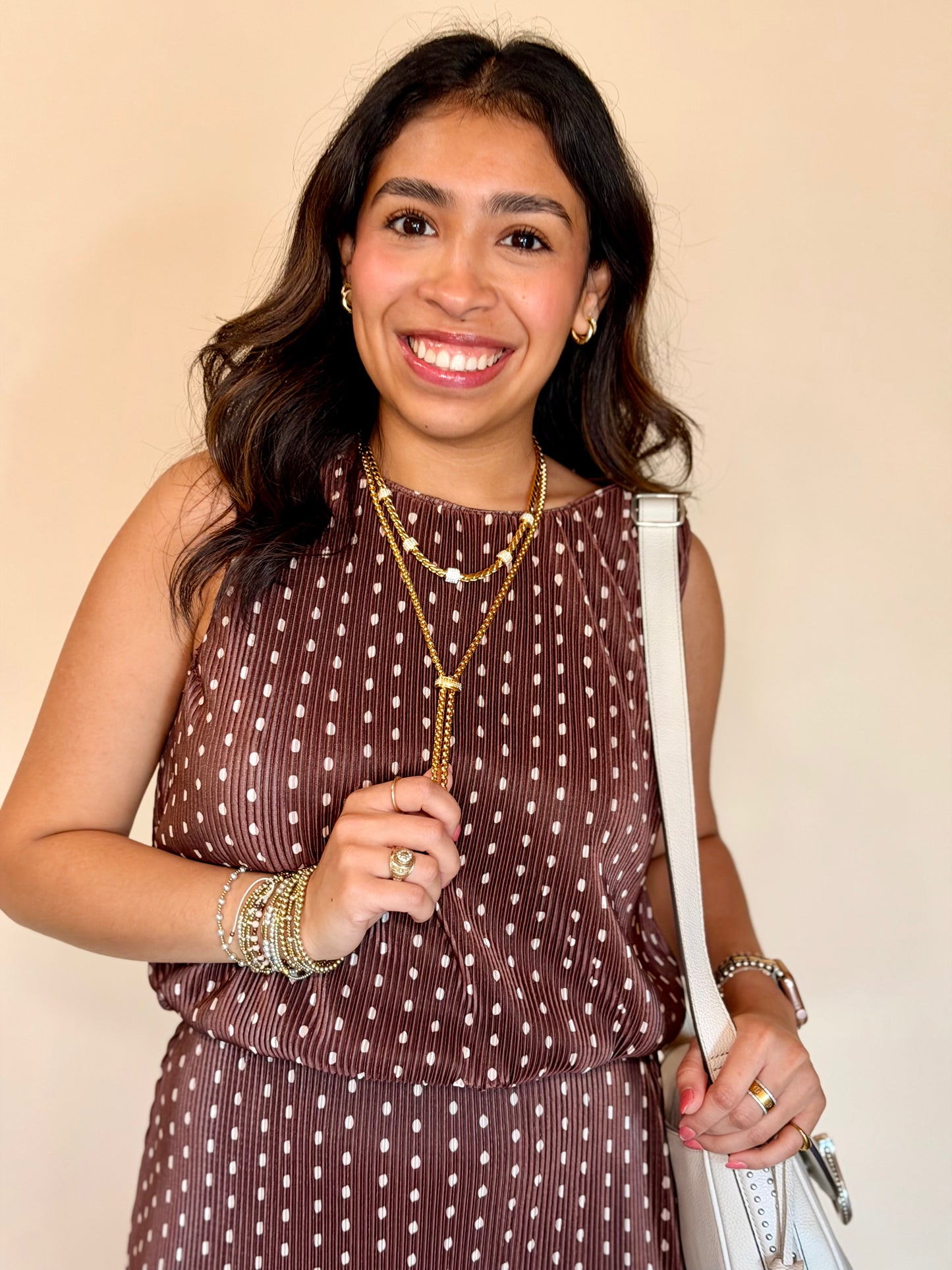Brown & Ivory Polkadot Bubble Top