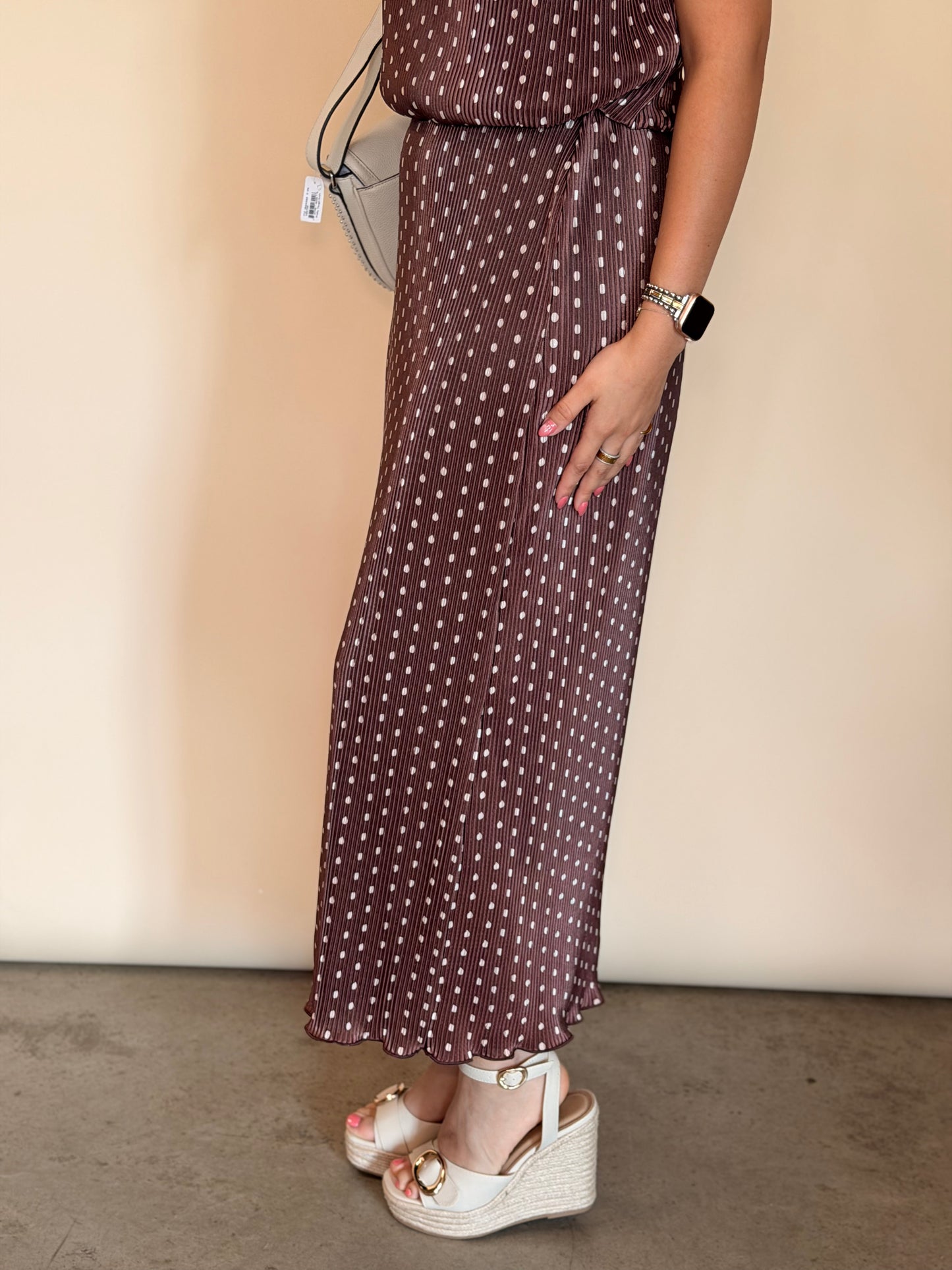 Brown & Ivory Polkadot Midi Skirt