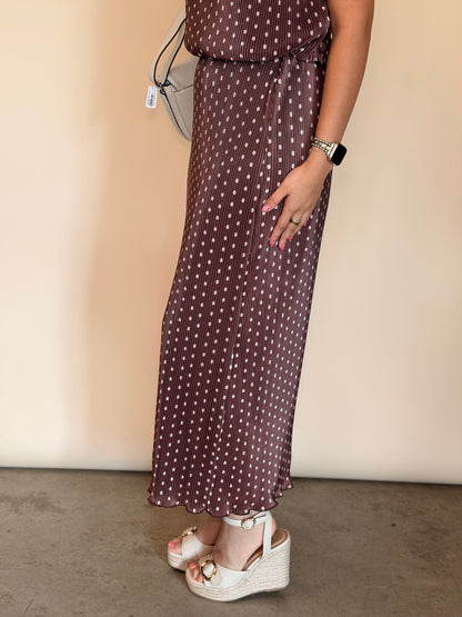 Brown & Ivory Polkadot Midi Skirt