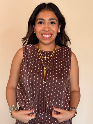 Brown & Ivory Polkadot Bubble Top