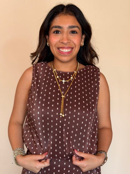 Brown & Ivory Polkadot Bubble Top