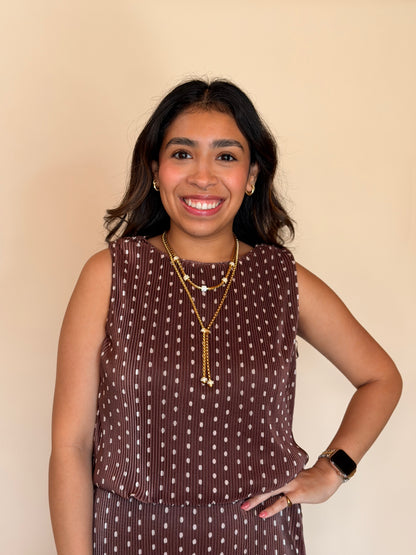 Brown & Ivory Polkadot Bubble Top