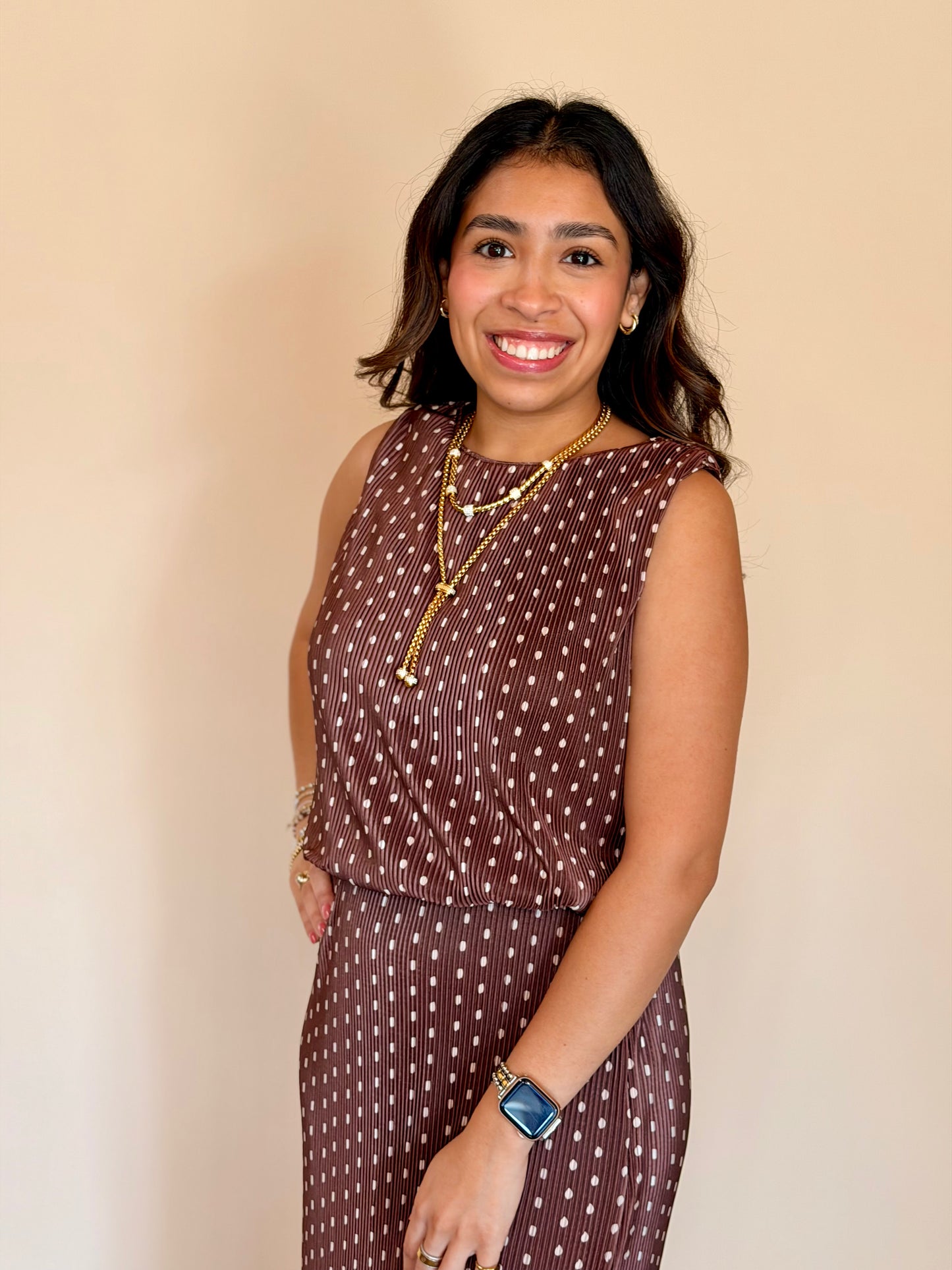Brown & Ivory Polkadot Bubble Top