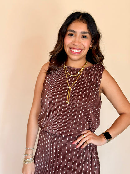 Brown & Ivory Polkadot Bubble Top