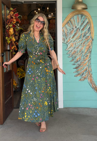 Hunter Green Floral Midi Dress