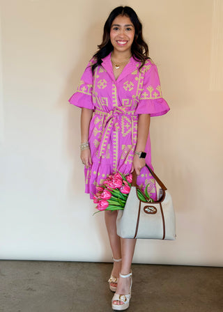Uncle Frank Pink & Lime Green Cross Stitched Dress