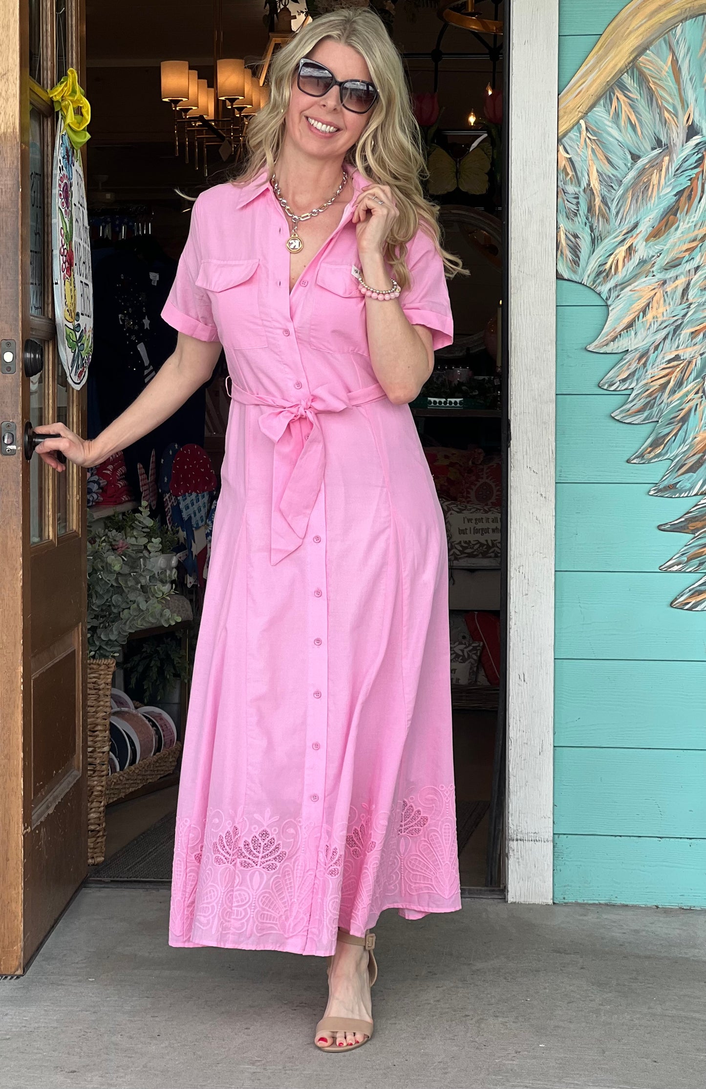 Petal Pink Button Down Midi Dress