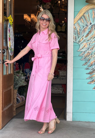 Petal Pink Button Down Midi Dress