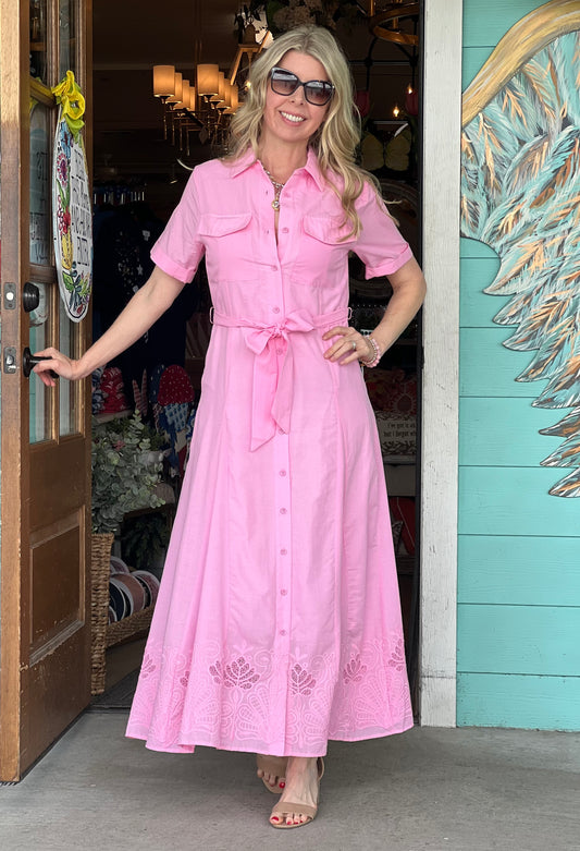 Petal Pink Button Down Midi Dress