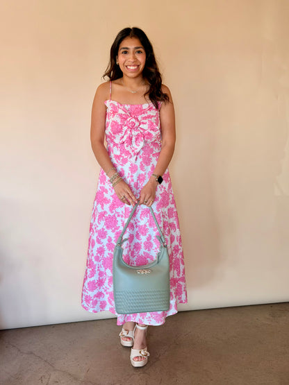 Pink Botanical Garden Midi Dress