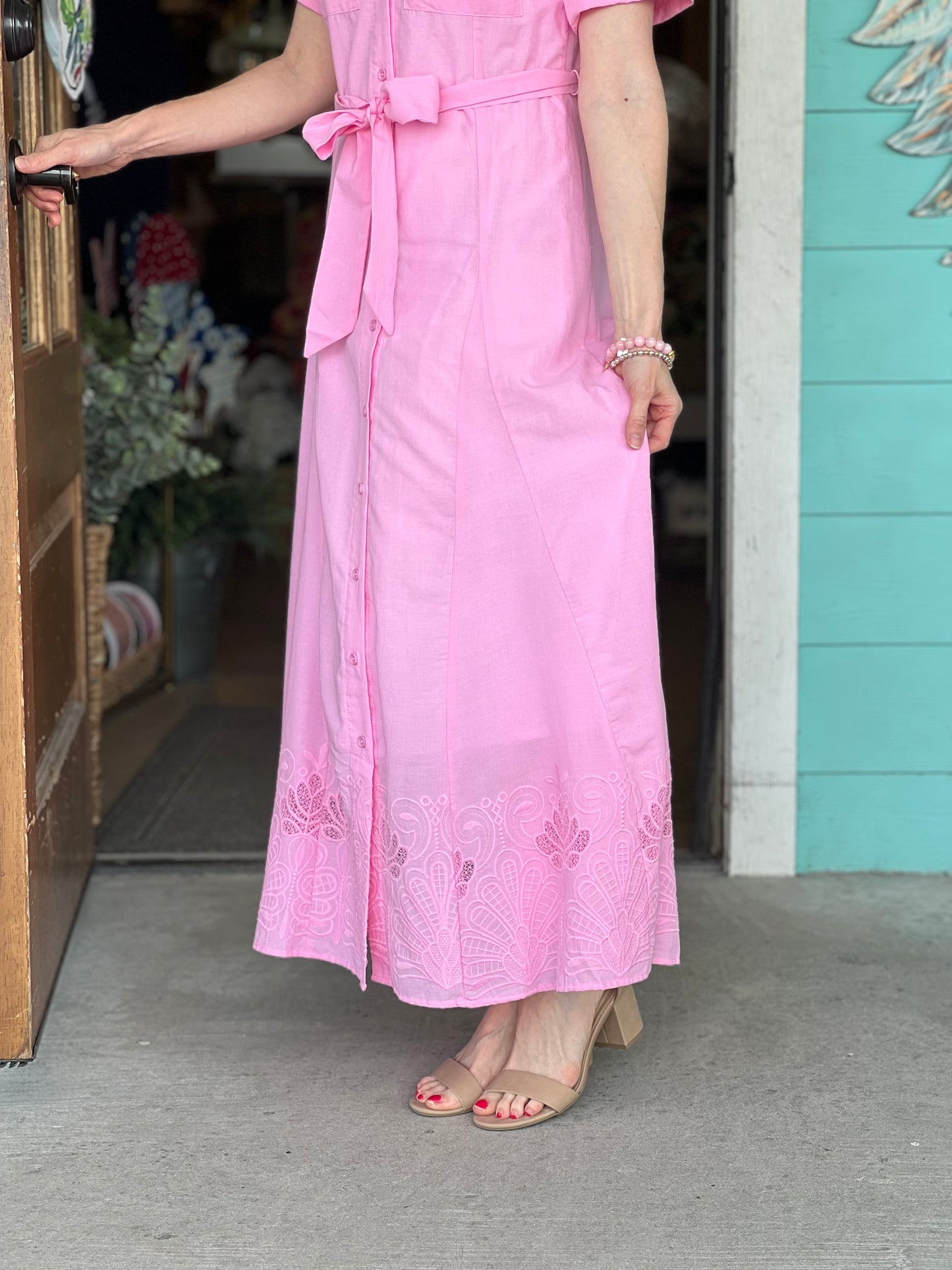 Petal Pink Button Down Midi Dress