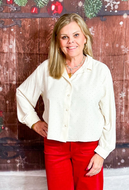 Vanilla Rhinestone Long Sleeve Lilith Top