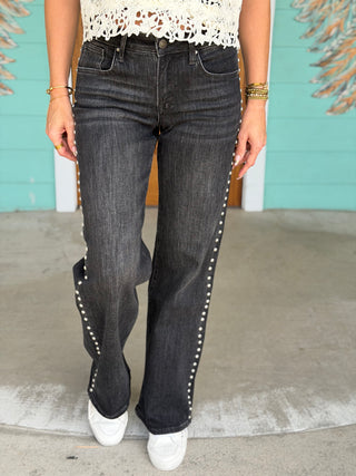 Black MR Wide Leg Stud Detail Denim