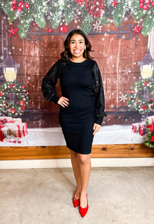Black Sequin Sleeve Dress