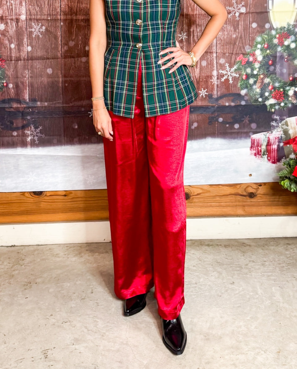 Red Satin Sophia Trousers