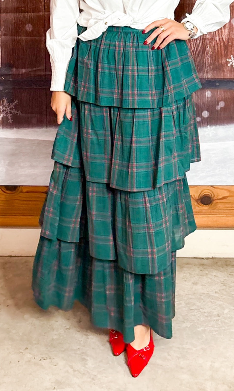 Layerz Riley Green Plaid Ruffle Skirt