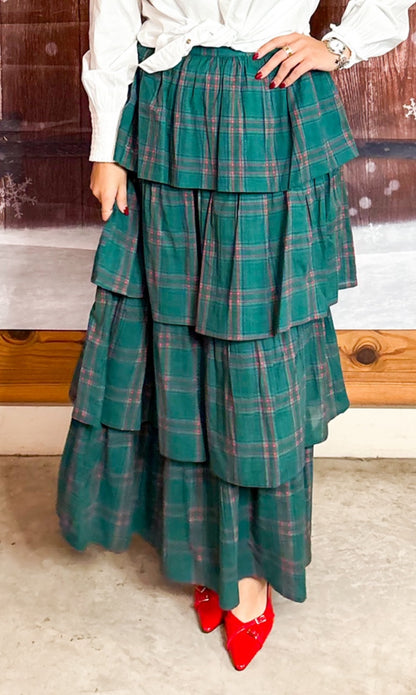 Layerz Riley Green Plaid Ruffle Skirt