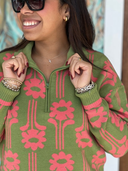 Green Coral Modern Daisy Sweater