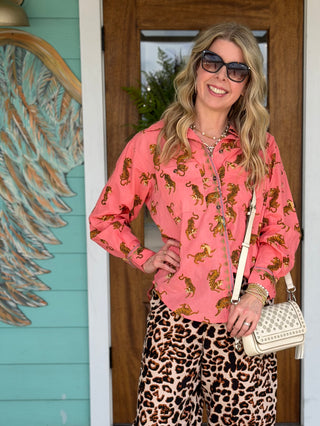 Ivy Jane Coral Tiger Camp Shirt