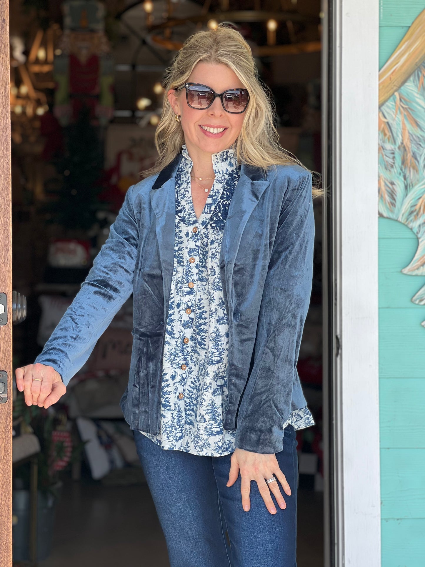 Sapphire Blue Velvet Blazer