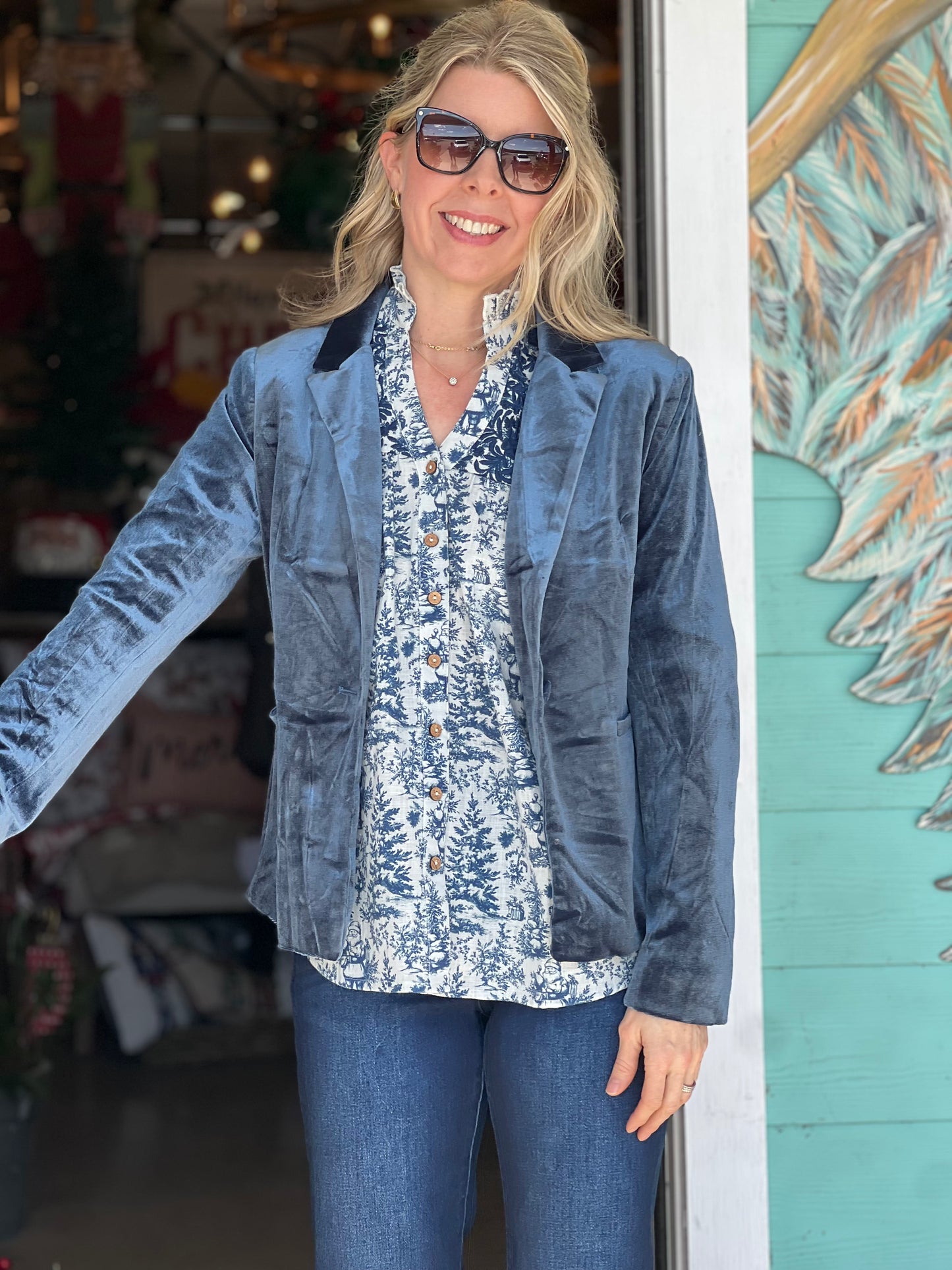 Sapphire Blue Velvet Blazer